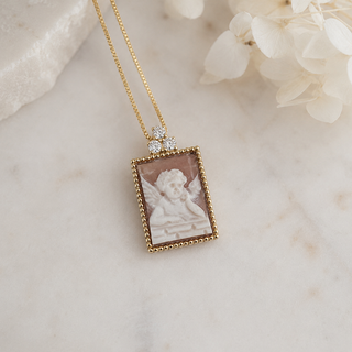 Cameo Angel Pendant 13 × 16 mm in Gilded 925 Silver with 3 Zircons