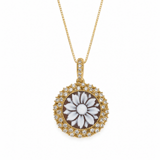 Ciondolo Cammeo Fiore 22 mm in Argento 925 Dorato con Zirconi