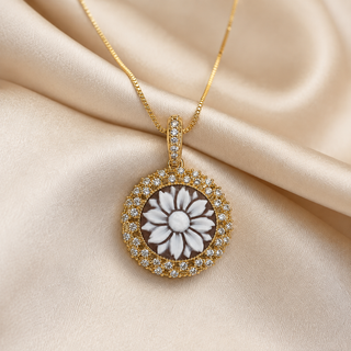 Ciondolo Cammeo Fiore 22 mm in Argento 925 Dorato con Zirconi