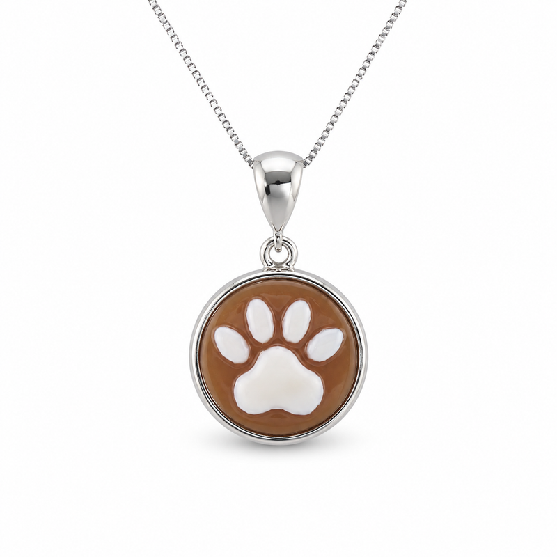 Ciondolo Cammeo Zampa di Cane 14 mm in Argento 925 con Zirconi