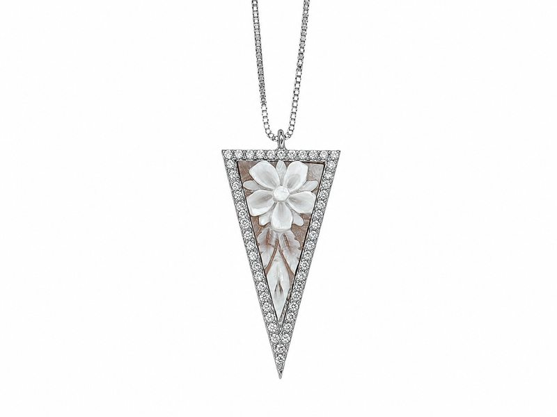 Pendente Cammeo Fiore in Argento 925 con Zirconi