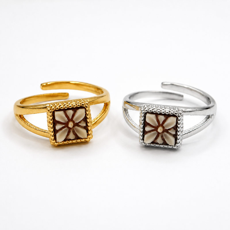 Anello Cammeo Fiore in Argento 925 Rodiato