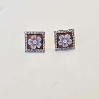 Orecchini Cammeo Fiore in Argento – Orecchini con cameo italiano forma quadrata