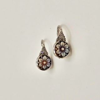 Boucles d'oreilles camée Soleil Lune en argent 925 et zircons