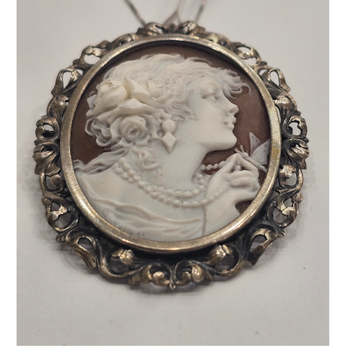 Silver Cameo Pendant and Brooch – Pendant with Italian Butterfly Goddess cameo