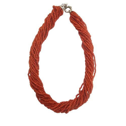 True Red Coral Torchon Necklace - Original red coral choker