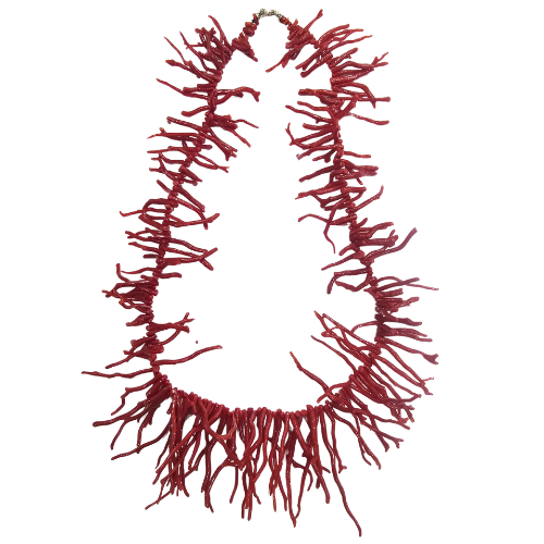 Coral Fringed Necklace - Original red coral sprigs choker