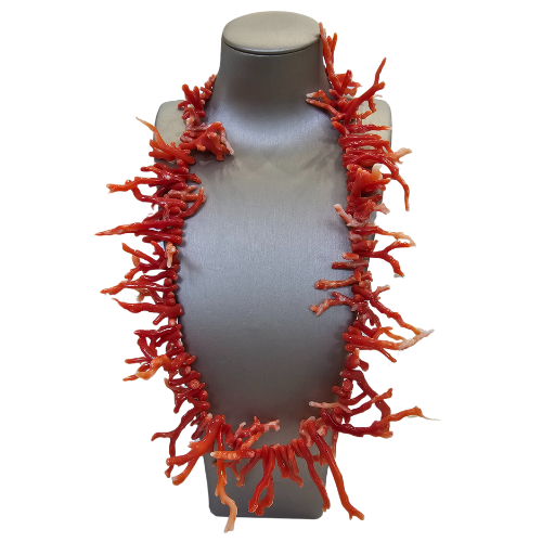 Shaded Coral Fringed Necklace - Original red coral sprigs choker