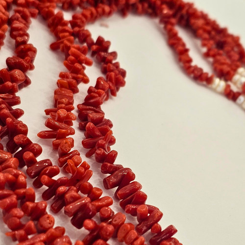 Collana di Corallo Rosso Vero con perla - Girocollo corallo rosso e perla barocca