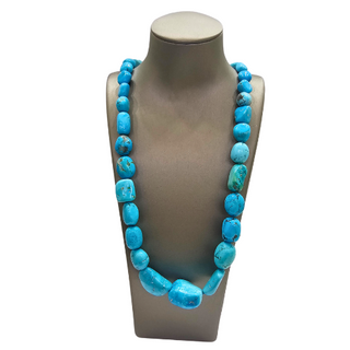 Collier Turquoise Naturel - Tour de cou certifié véritable turquoise et argent