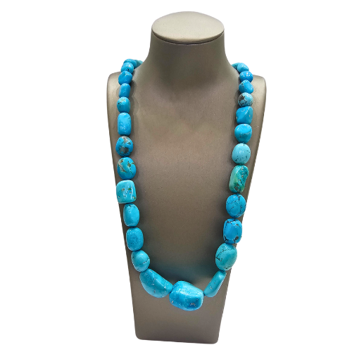 Natural Turquoise Necklace - Certified real turquoise and silver choker