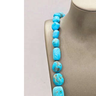 Collier Turquoise Naturel - Tour de cou certifié véritable turquoise et argent