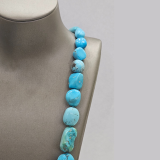 Collier Turquoise Naturel - Tour de cou certifié véritable turquoise et argent