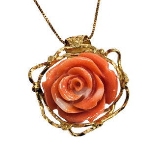 Pendentif en Corail Cerasuolo Naturel et Or - Rose en corail original 