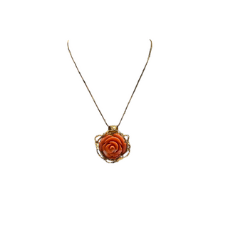 Pendentif en Corail Cerasuolo Naturel et Or - Rose en corail original 