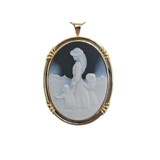 Pendentif et broche antiques en agate bleue et dorée – Pendentif avec camée italien