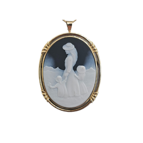 Antique Blue and Gold Agate Cameo Pendant and Brooch – Pendant with Italian cameo