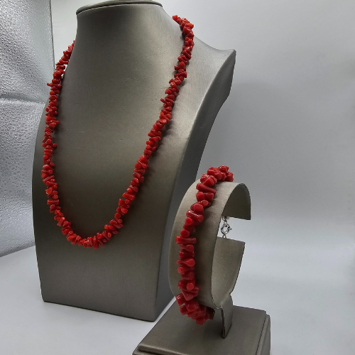 Real Red Coral Necklace - Original red coral and silver choker