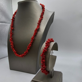 Ensemble collier et bracelet en corail rouge véritable - Tour de cou en corail rouge original