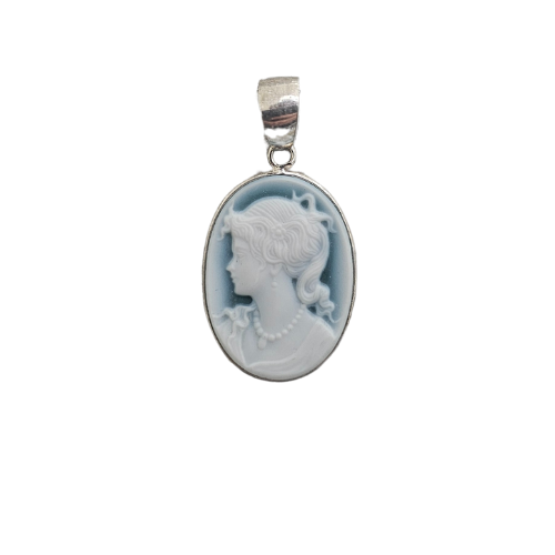 Blue and Silver Agate Cameo Pendant – Pendant with Italian cameo