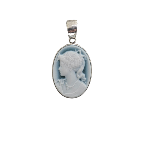 Ciondolo Cammeo Agata Blu e Argento – Ciondolo con cameo italiano