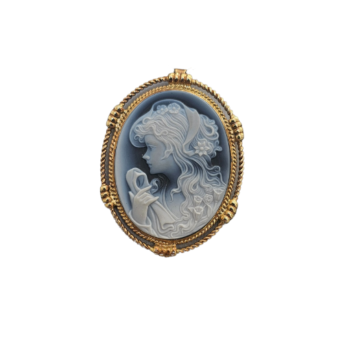 Blue and Gold Agate Cameo Pendant – Pendant with Italian cameo