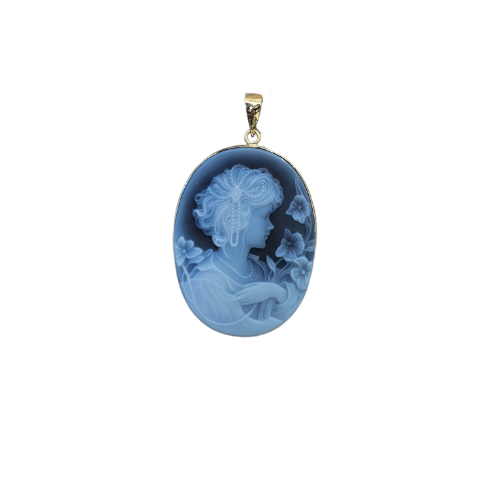 Blue and Gold Agate Cameo Pendant – Pendant with Italian cameo