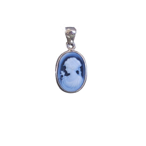 Blue and Silver Agate Cameo Pendant – Pendant with Italian cameo