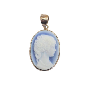 Pendentif Camée Agate Bleue et Argent – ​​Pendentif avec camée italien