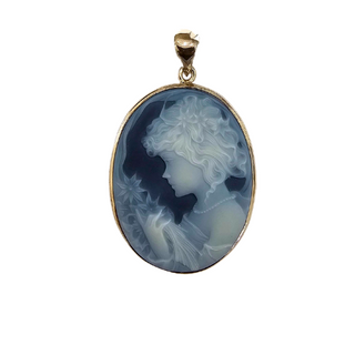 Blue and Silver Agate Cameo Pendant – Pendant with Italian cameo