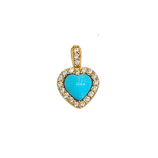 Pendentif coeur turquoise en argent 925 plaqué or et zircons