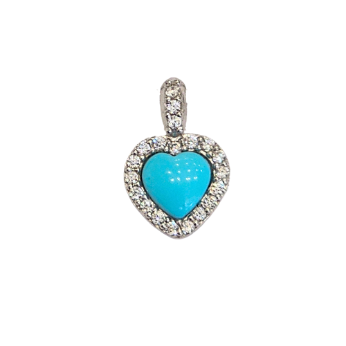 Turquoise heart pendant in 925 silver and zircons