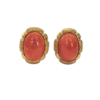 Boucles d'oreilles navette en corail rouge naturel et or - Corail original 