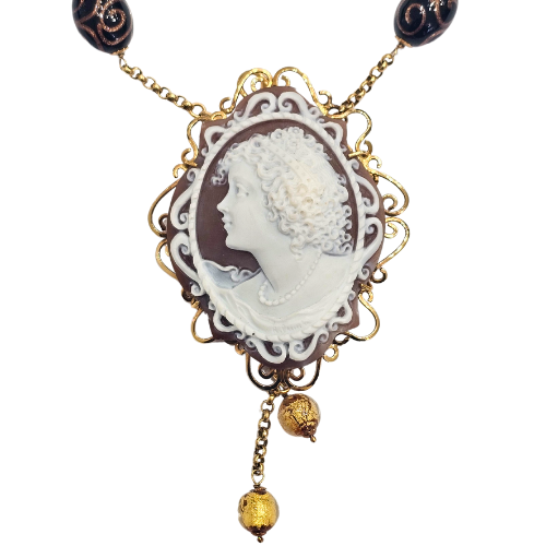 Removable Cameo Pendant and Brooch in Gold – Pendant with Italian profile cameo