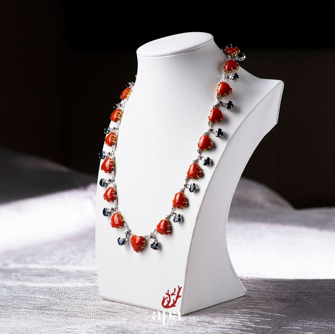 Red and Gold Coral Necklace - Coral choker
