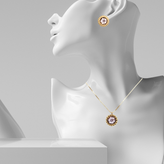 Flower cameo pendant and/or earrings in 925 gold-plated silver