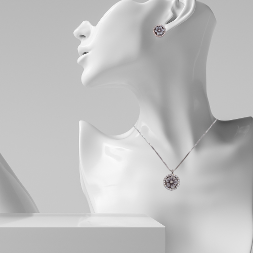 Flower cameo pendant and/or earrings in 925 silver and zircons