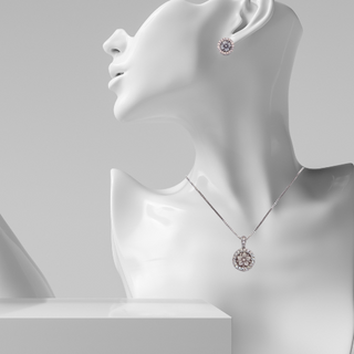 Flower cameo pendant and/or earrings in 925 silver and zircons