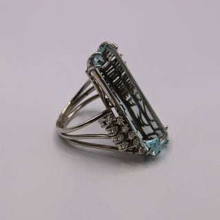 Unique Aquamarine and Diamond Ring – 18K White Gold