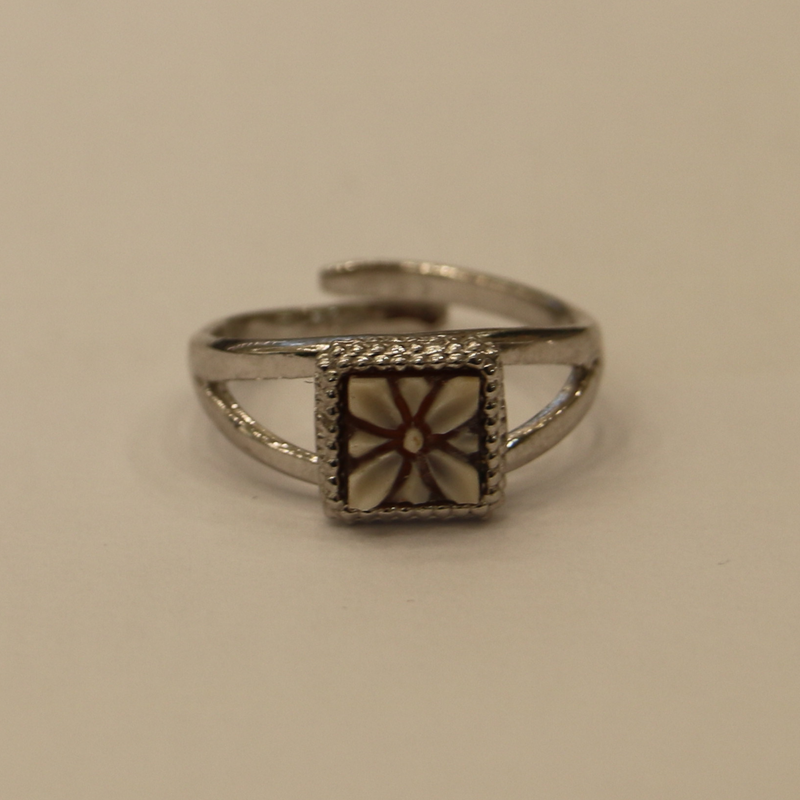 Anello Cammeo Fiore in Argento 925 Rodiato