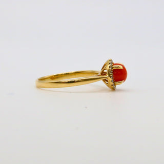 Anello Corallo Rosso Naturale Oro Diamanti