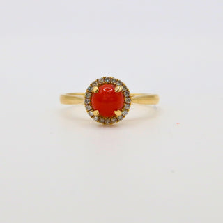 Anello Corallo Rosso Naturale Oro Diamanti