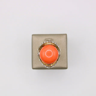 Anello Corallo e Diamanti – Oro Giallo 14kt | Pezzo Unico Fatto a Mano