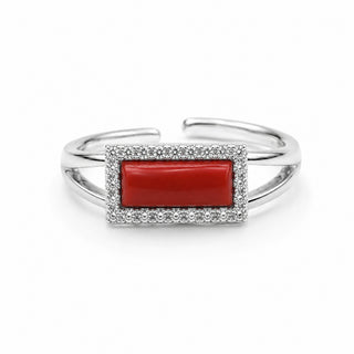 Bague en Corail Rouge Méditerranéen – Argent Doré, Zircons, Taille Ajustable