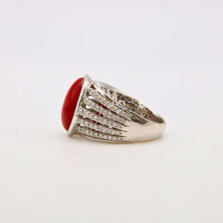 Anello Corallo Rosso Diamanti Oro