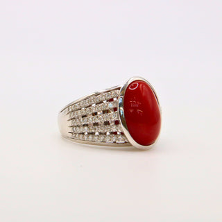 Anello Corallo Rosso Diamanti Oro