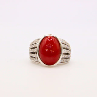 Anello Corallo Rosso Diamanti Oro