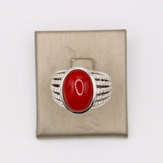 Anello Corallo Rosso Diamanti Oro