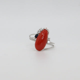 Anello Corallo Rosso Oro Diamanti Zaffiri