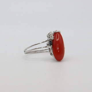 Anello Corallo Rosso Oro Diamanti Zaffiri
